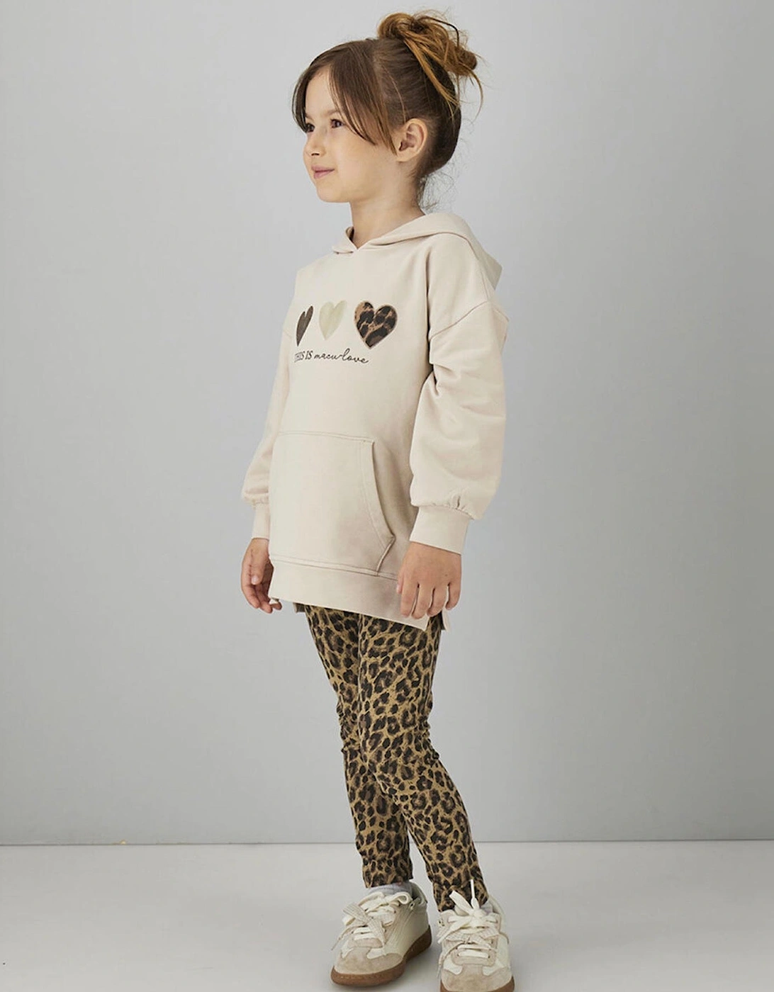 Girls Beige Leopard Hooded Legging Set