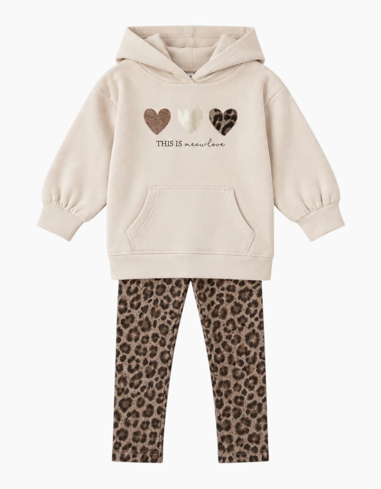 Girls Beige Leopard Hooded Legging Set