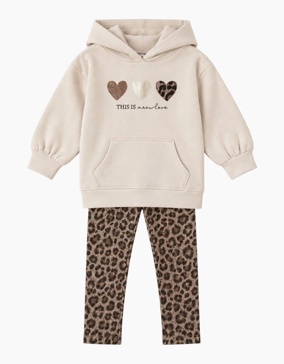 Girls Beige Leopard Hooded Legging Set