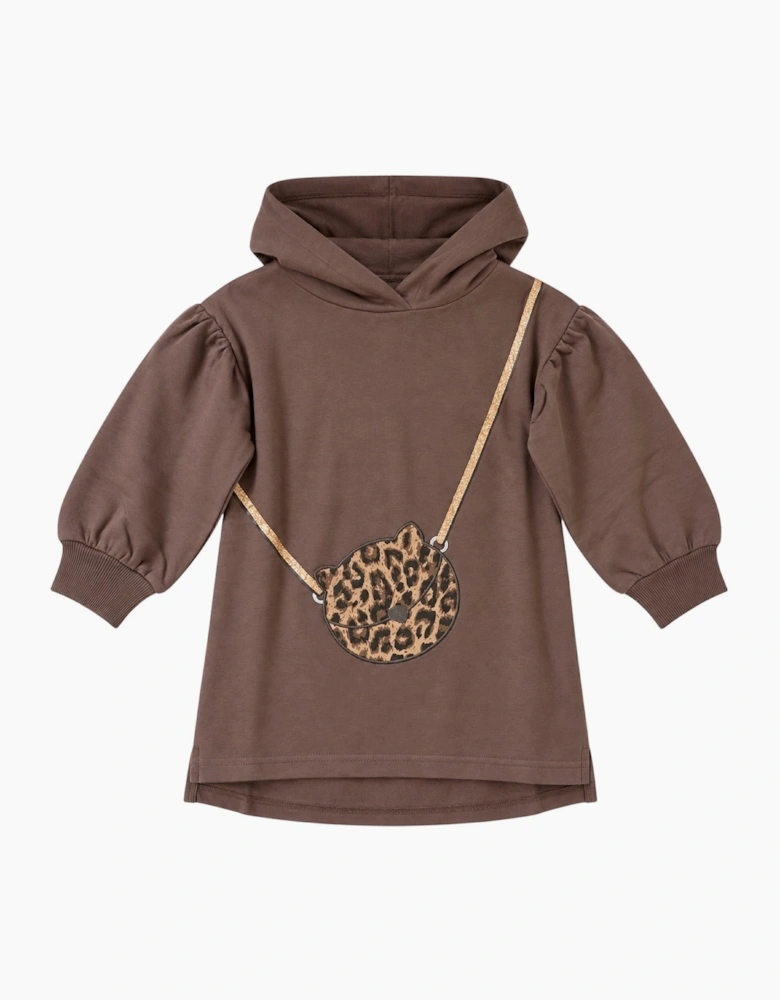 Girls Brown Hooded Sweatshirt Dress