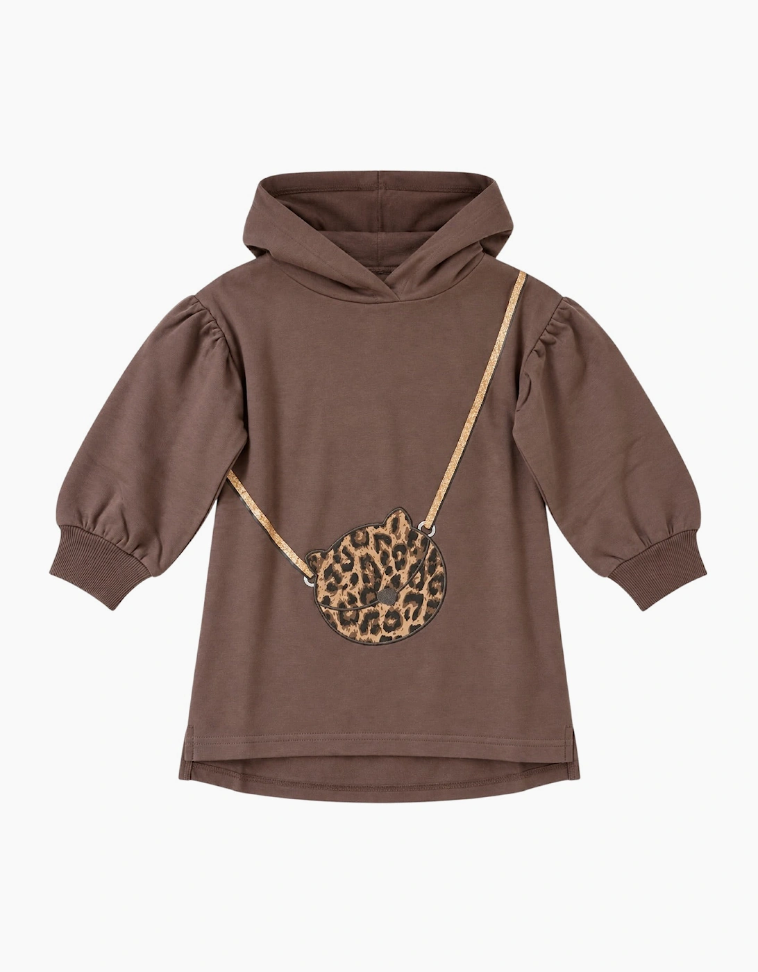 Girls Brown Hooded Sweatshirt Dress