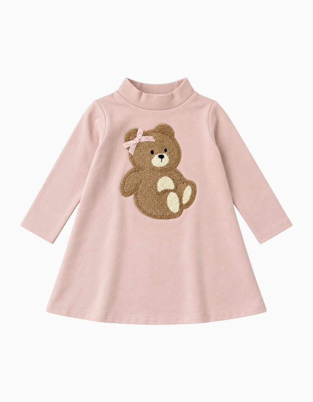 Girls Pink Raised Neck Teddy Bear Dress