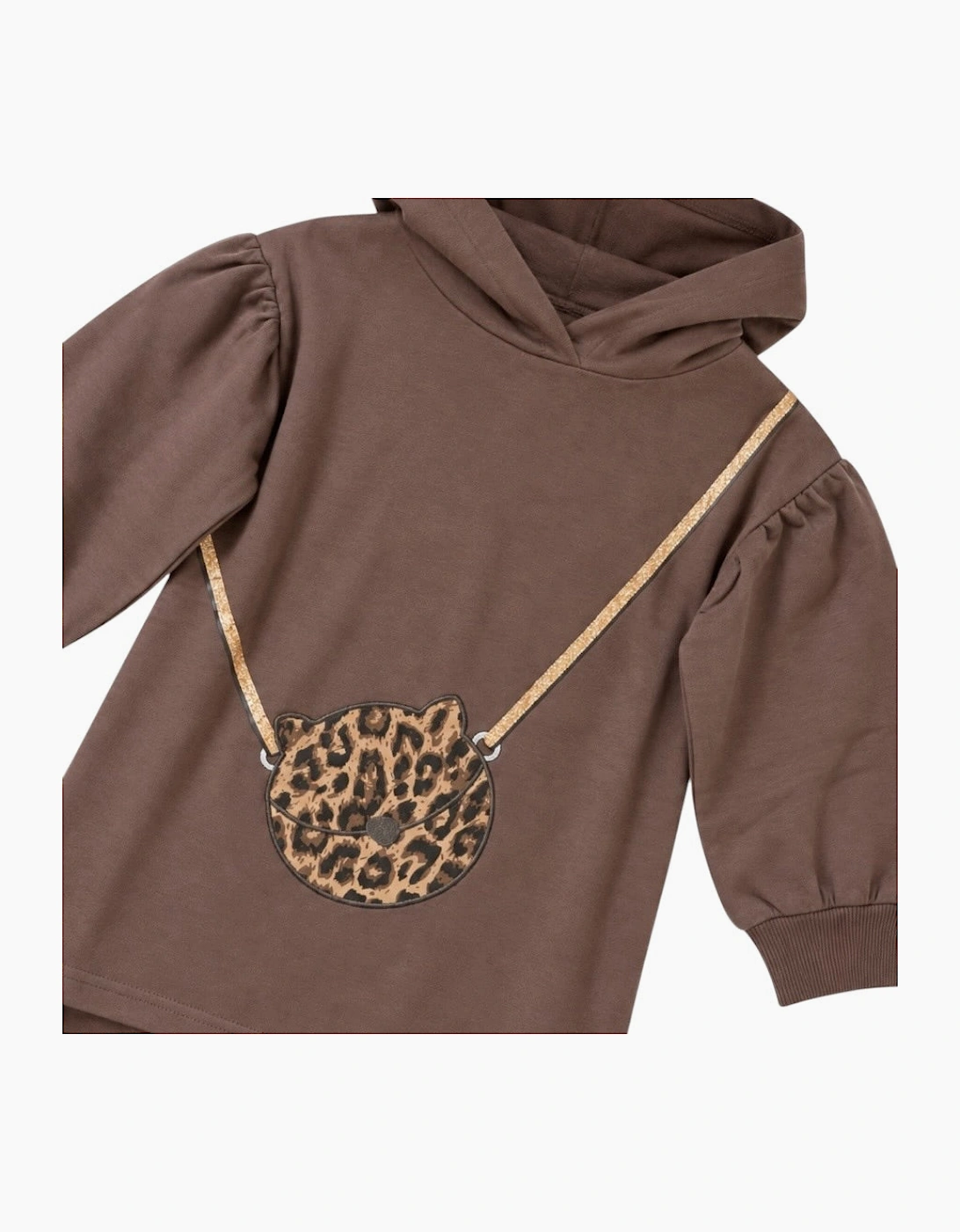 Girls Brown Hooded Sweatshirt Dress