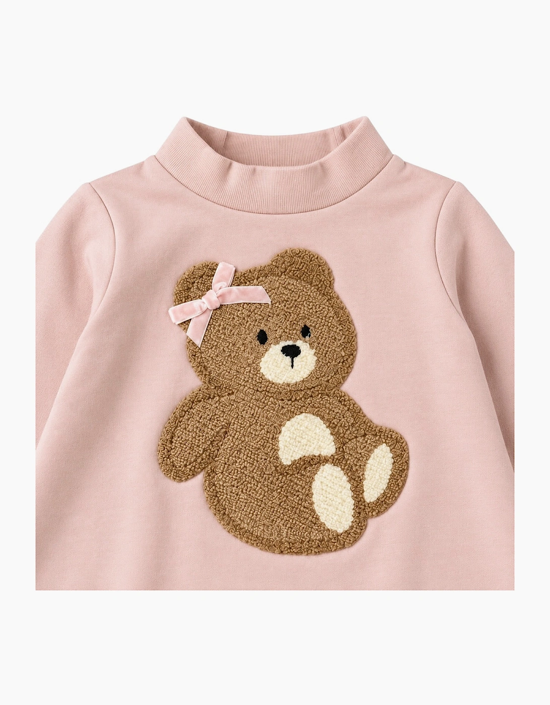Girls Pink Raised Neck Teddy Bear Dress