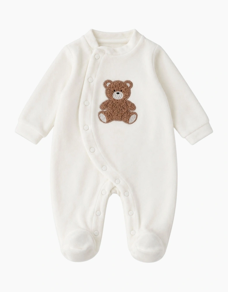 Unisex Ivory Velour Teddy Babygrow