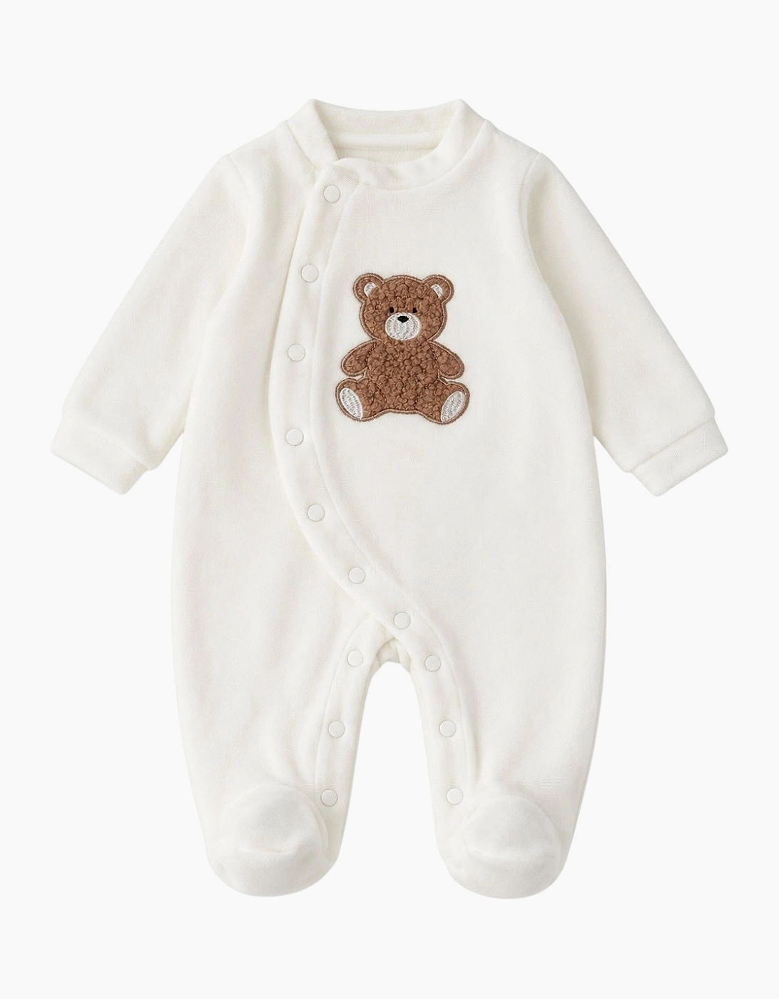 Unisex Ivory Velour Teddy Babygrow
