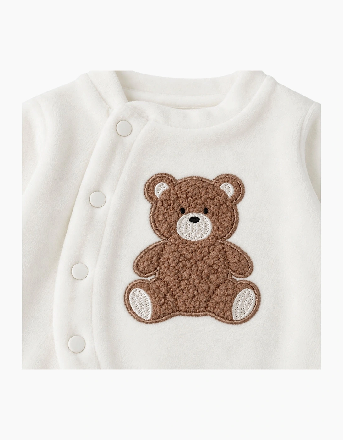 Unisex Ivory Velour Teddy Babygrow