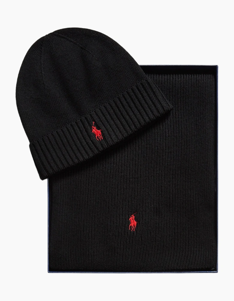 Polo Ralph Lauren Hat and Scarf Set Mens Beanie Polo Black