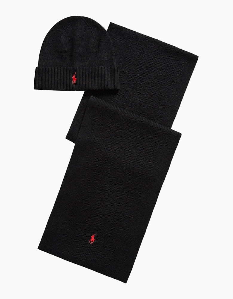 Polo Ralph Lauren Hat and Scarf Set Mens Beanie Polo Black