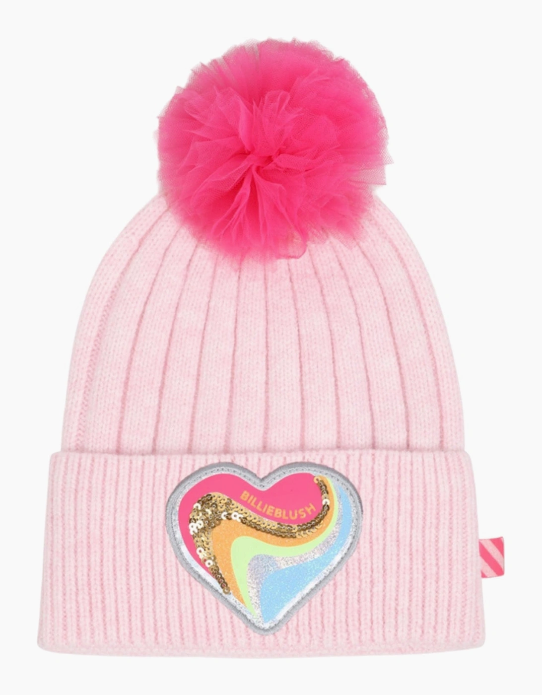Girls Pink Heart Tulle Bobble Hat