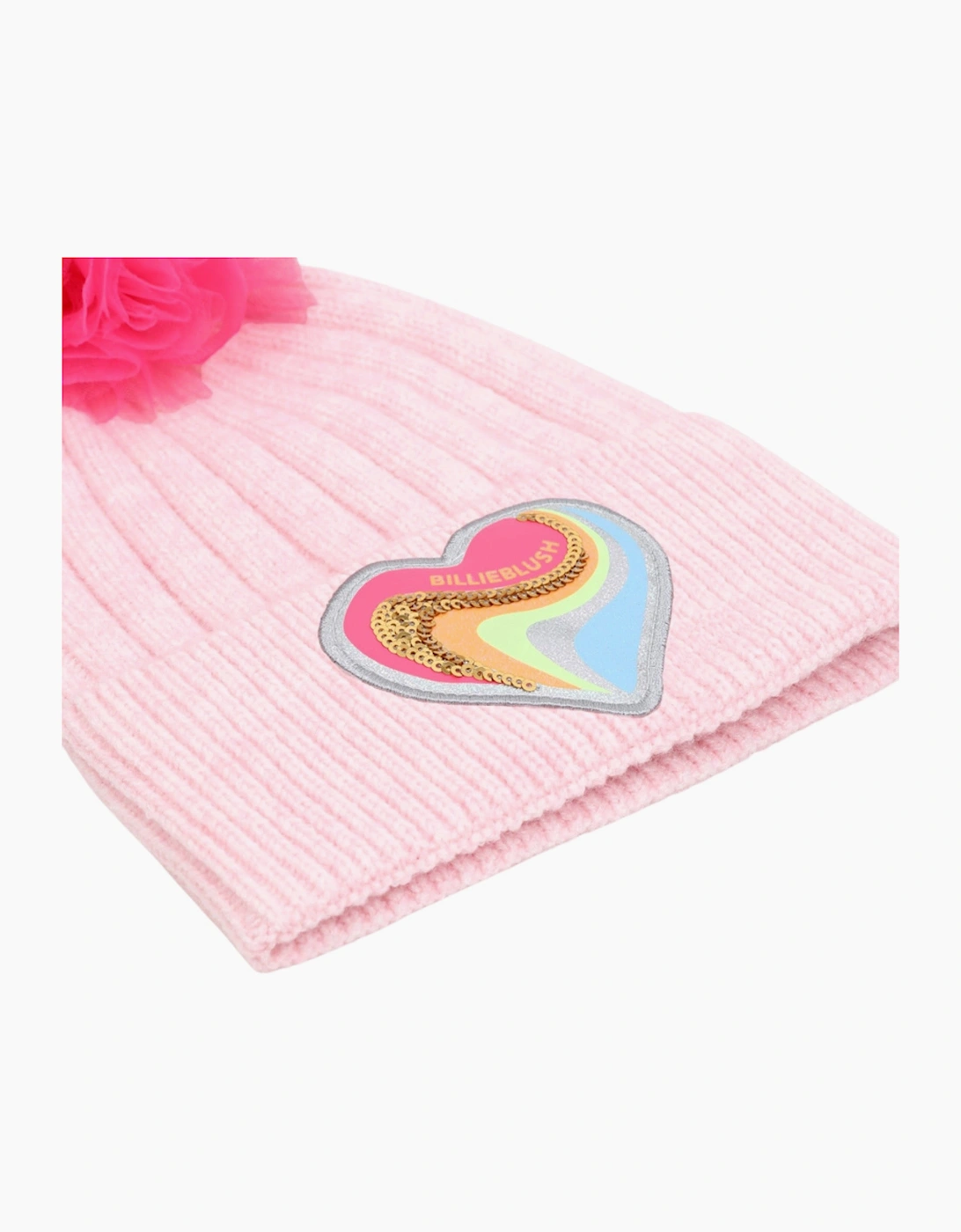 Girls Pink Heart Tulle Bobble Hat