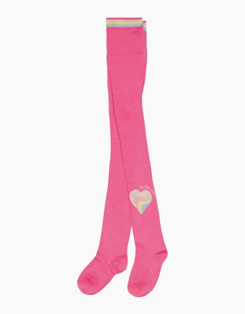 Girls Pink Heart Logo Tights