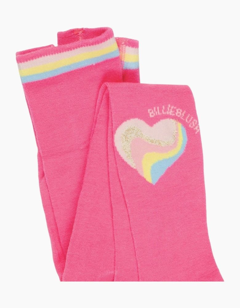 Girls Pink Heart Logo Tights