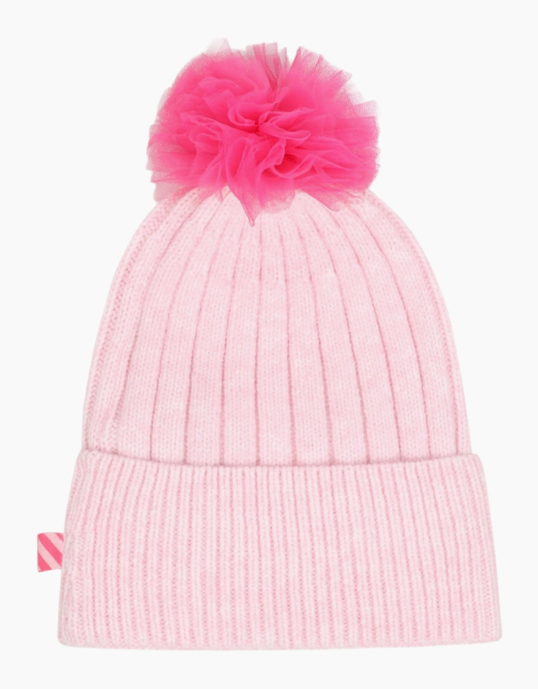 Girls Pink Heart Tulle Bobble Hat