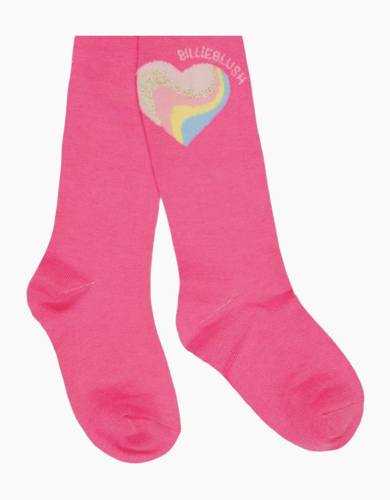 Girls Pink Heart Logo Tights