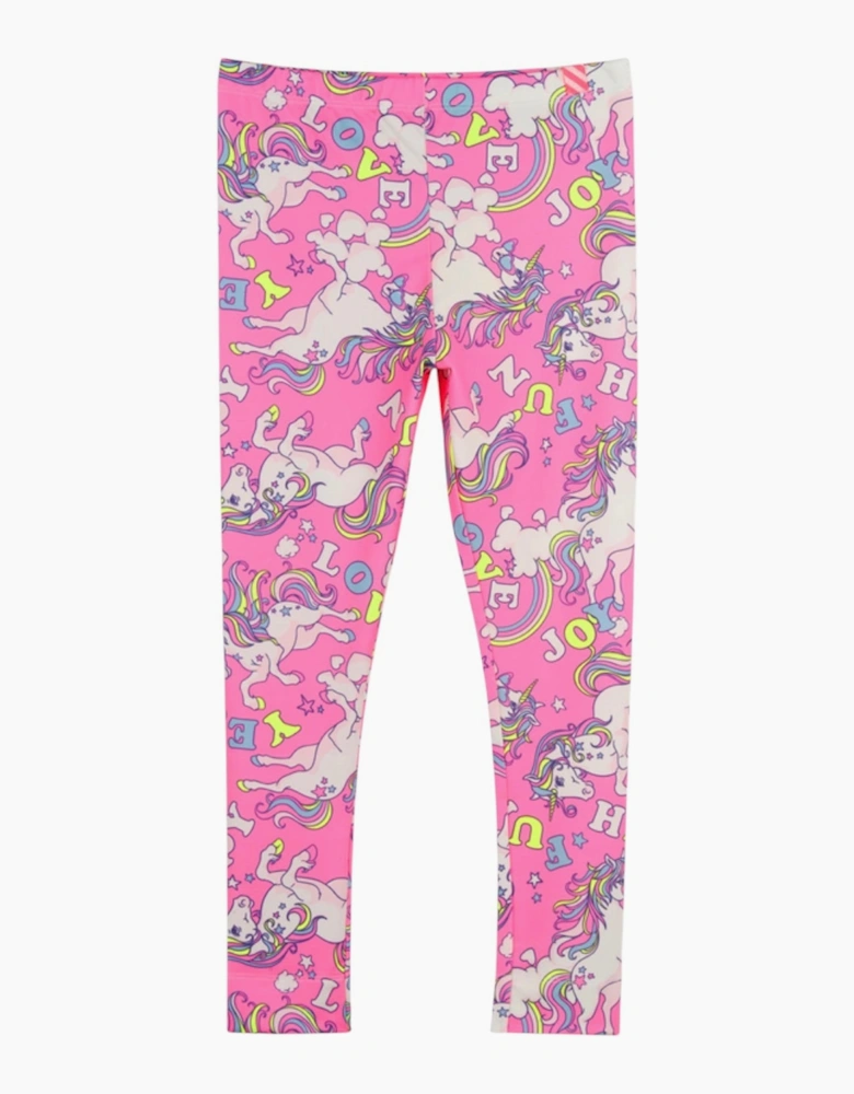 Girls Pink Unicorn Active Leggings