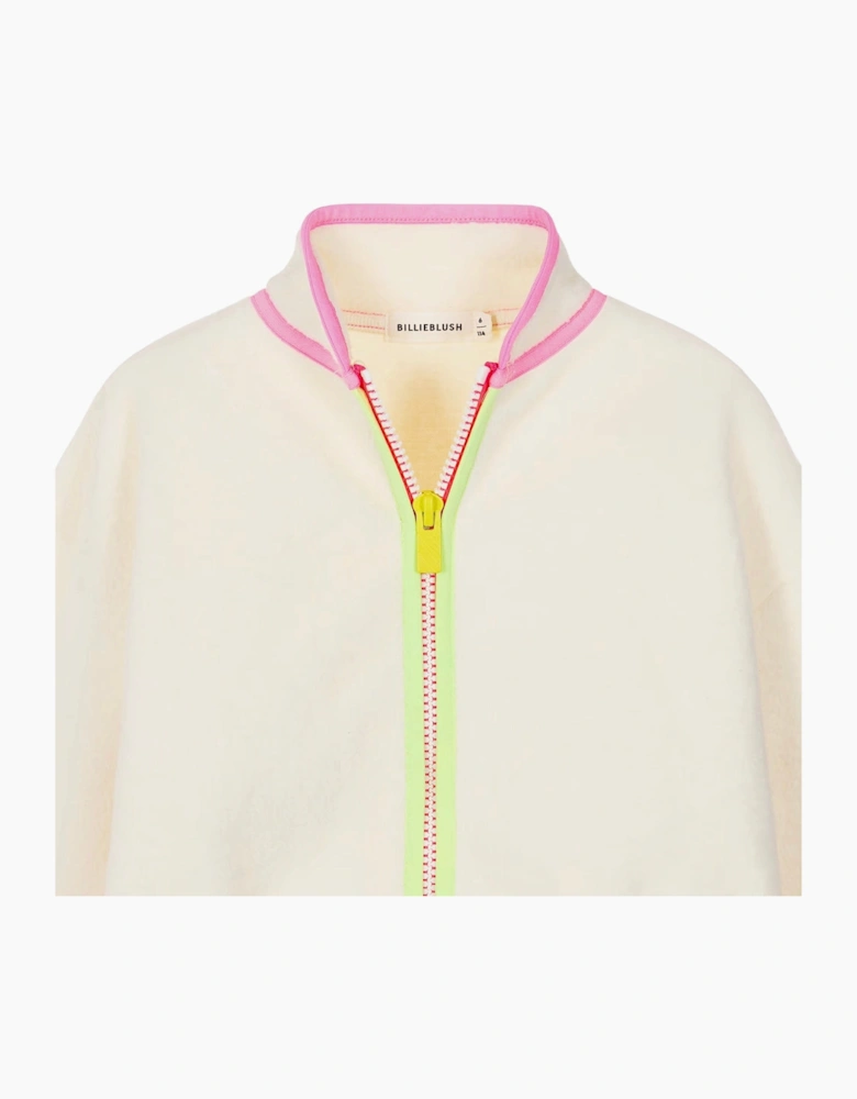 Girls Cream Multicoloured Fleece Jacket