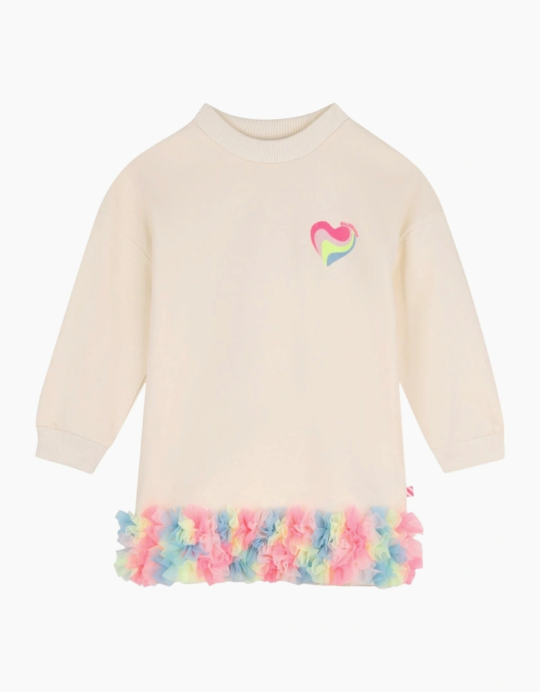 Girls Cream Multicoloured Tulle Sweatshirt Dress