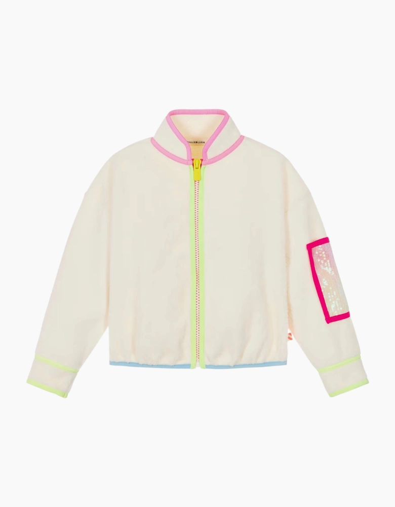 Girls Cream Multicoloured Fleece Jacket
