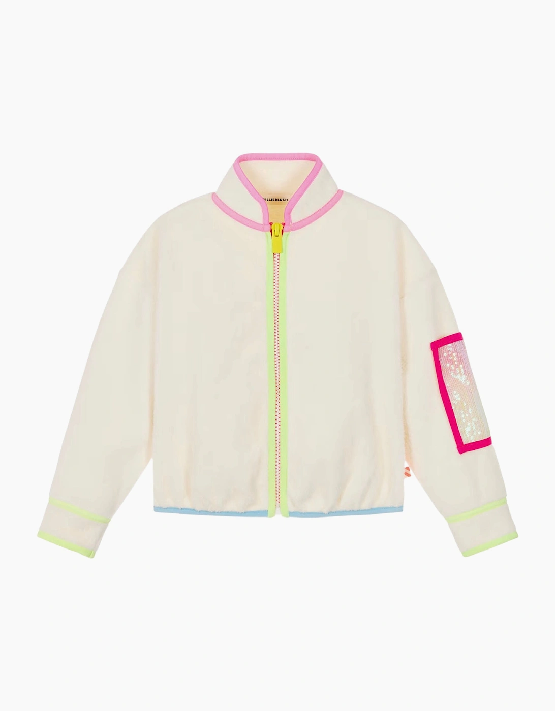 Girls Cream Multicoloured Fleece Jacket