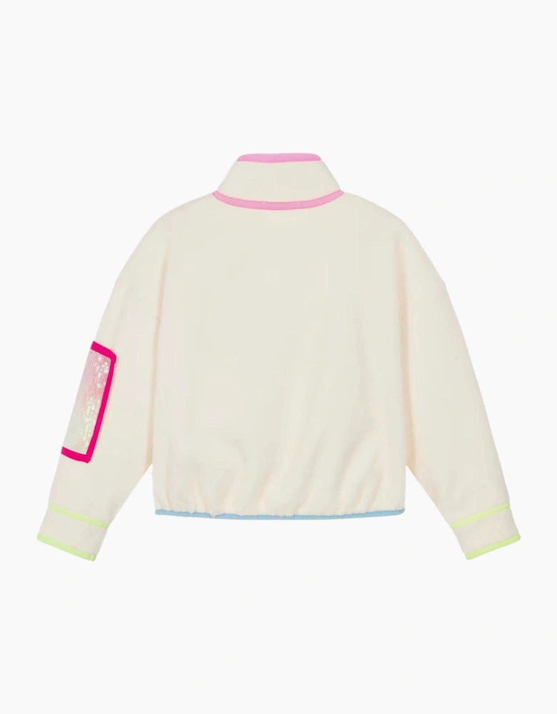 Girls Cream Multicoloured Fleece Jacket