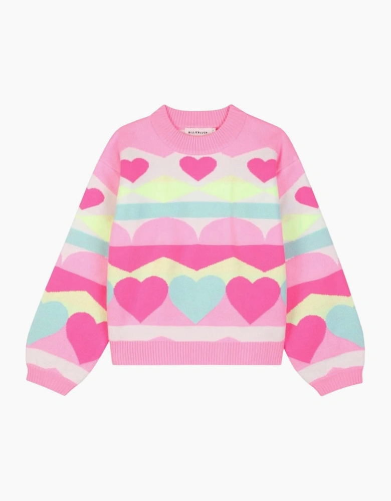 Girls Pink Multicoloured Knit Jumper