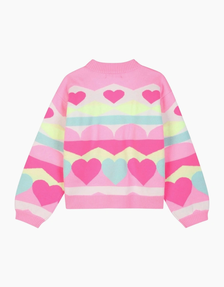 Girls Pink Multicoloured Knit Jumper