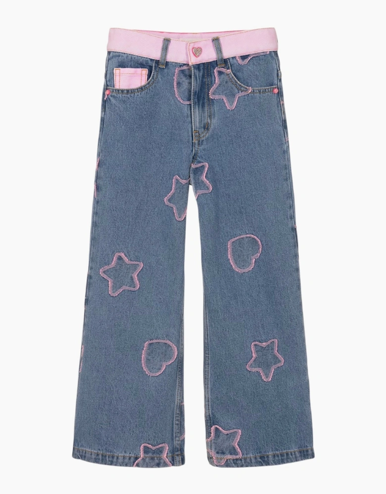 Girls Pink Denim Detailed Jeans