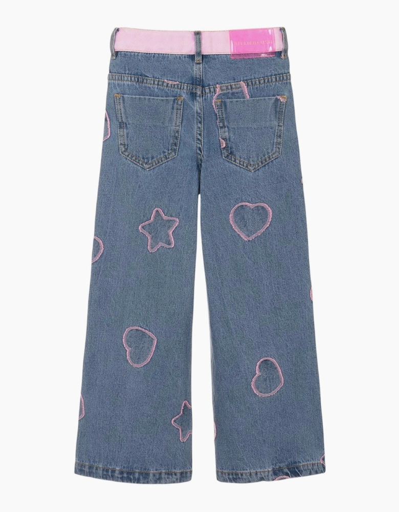 Girls Pink Denim Detailed Jeans