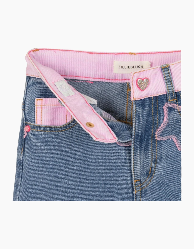 Girls Pink Denim Detailed Jeans