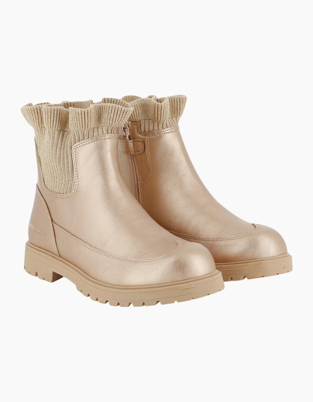 Girls Gold Ruffled Knit Ankle Boots