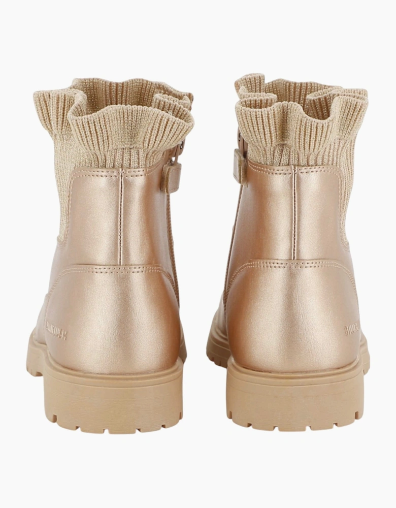 Girls Gold Ruffled Knit Ankle Boots