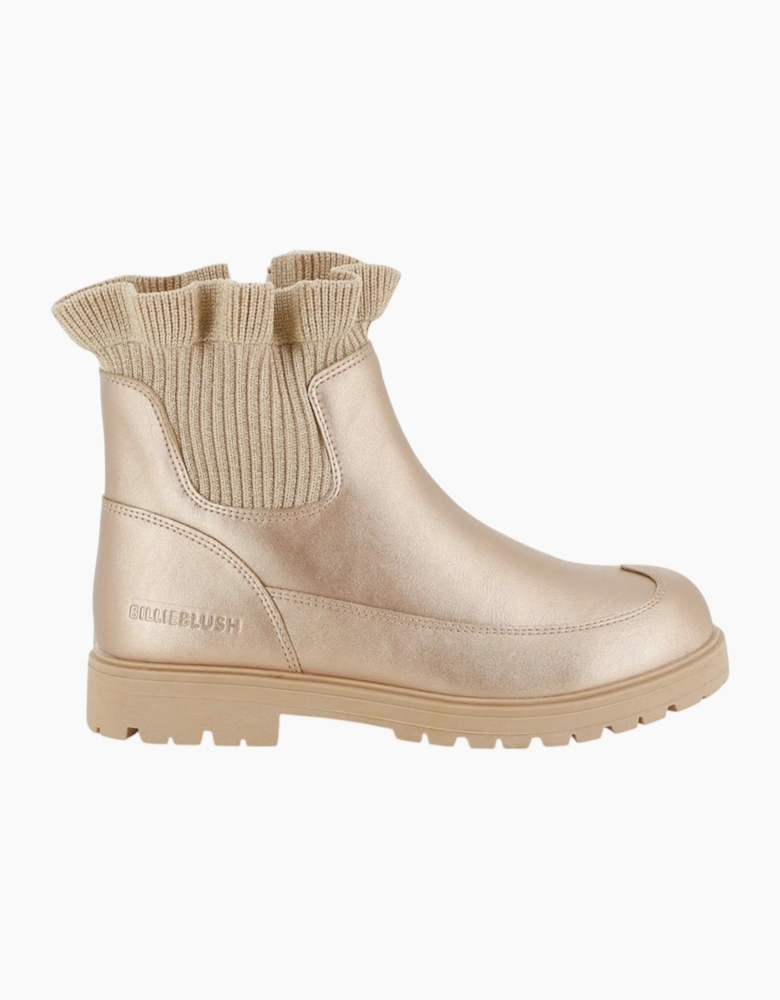 Girls Gold Ruffled Knit Ankle Boots