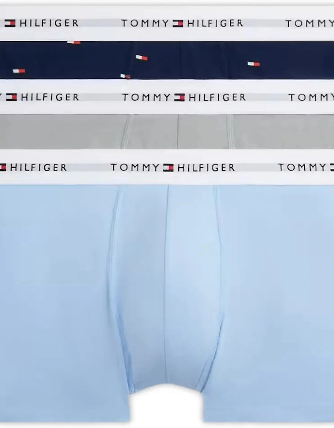 Tommy Hilfiger Men's 3-Pack Signature Cotton Flag Print Boxer Trunks, Navy/Blue/Silver - Size: 33/32/32