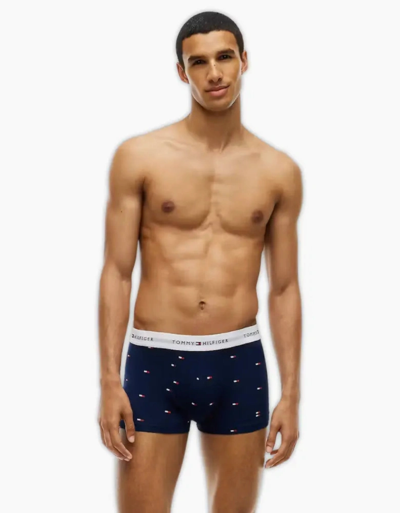 3-Pack Signature Cotton Flag Print Boxer Trunks, Navy/Blue/Silver