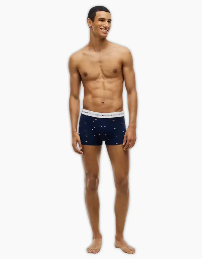 3-Pack Signature Cotton Flag Print Boxer Trunks, Navy/Blue/Silver