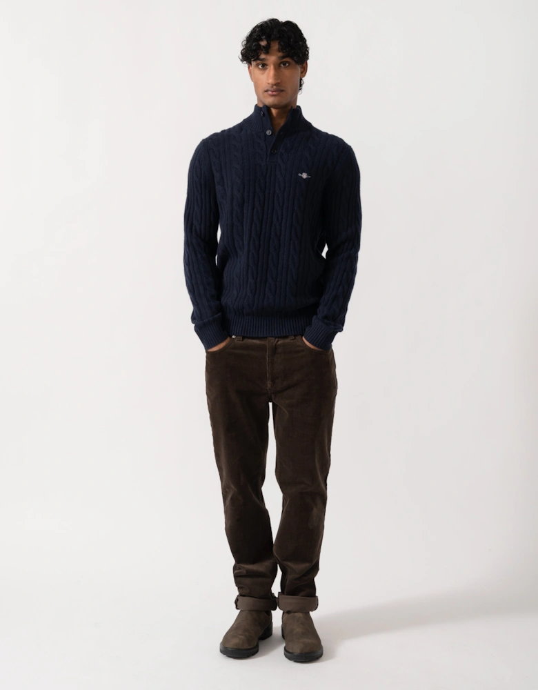 GANT Mens Lambswool Cable Half Button Sweater - 433 Evening Blue