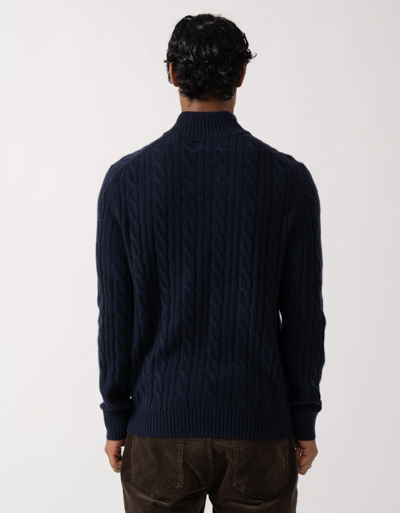 GANT Mens Lambswool Cable Half Button Sweater - 433 Evening Blue