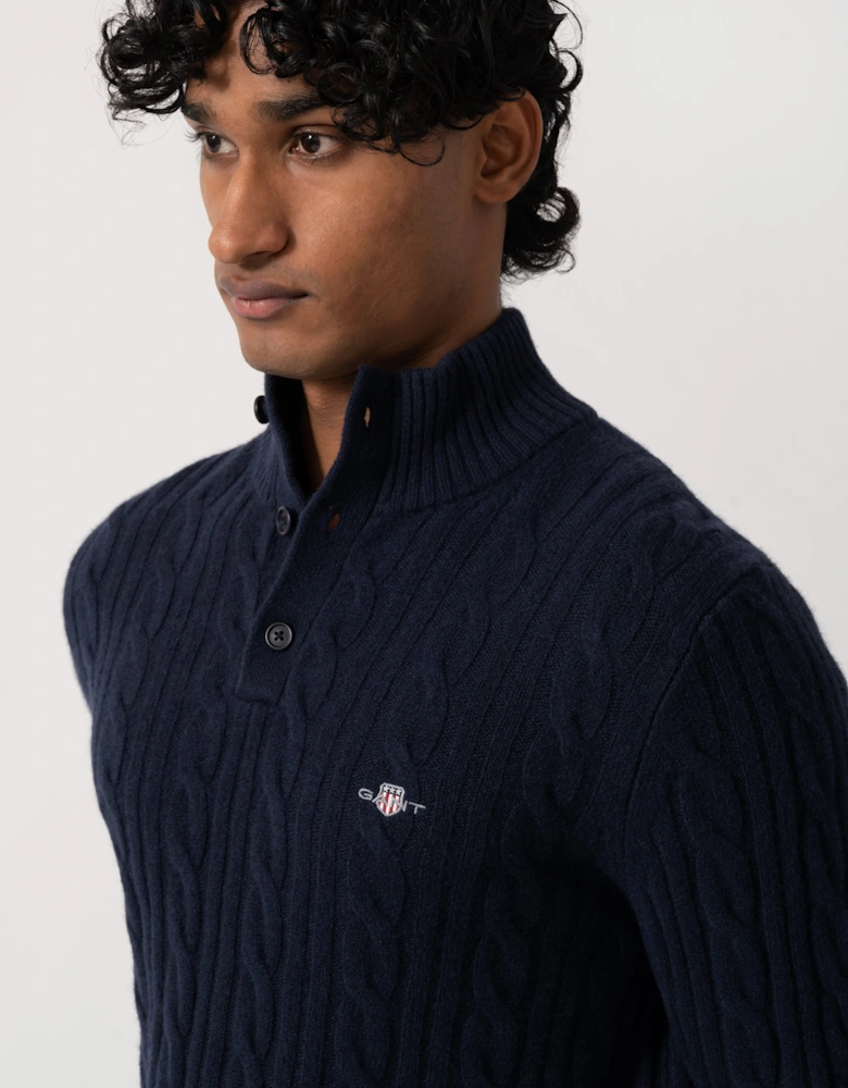GANT Mens Lambswool Cable Half Button Sweater - 433 Evening Blue