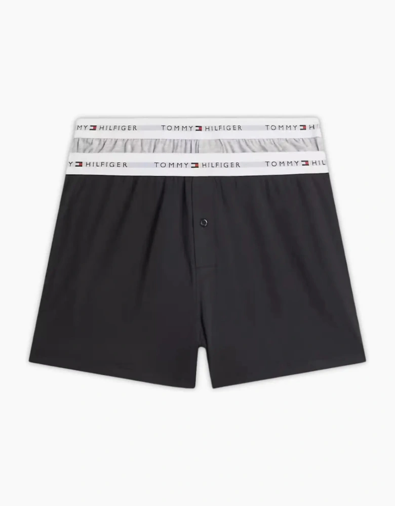 2-Pack Signature Cotton Jersey Boxer Shorts, Black/Grey