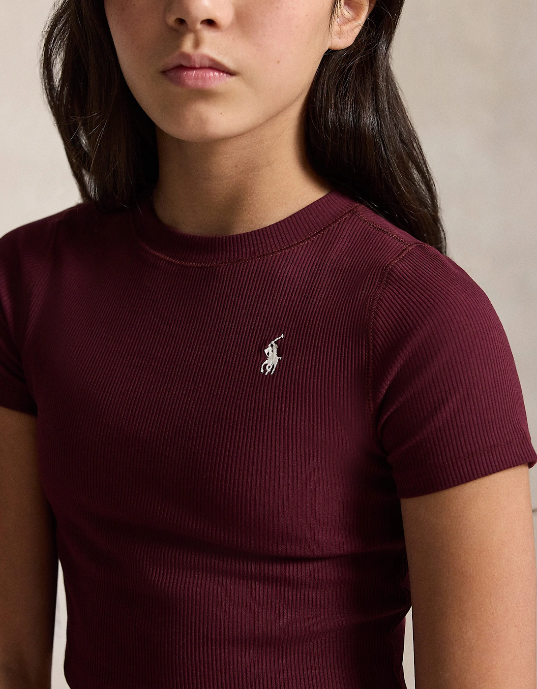 Ralph Lauren Girls Rib Knit Logo T-Shirt in Red