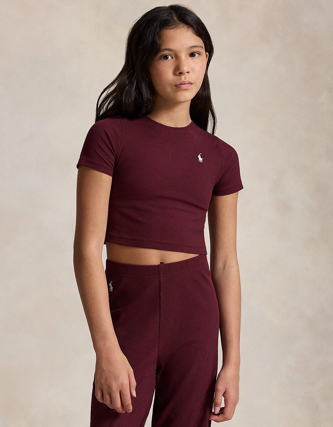 Ralph Lauren Girls Rib Knit Logo T-Shirt in Red