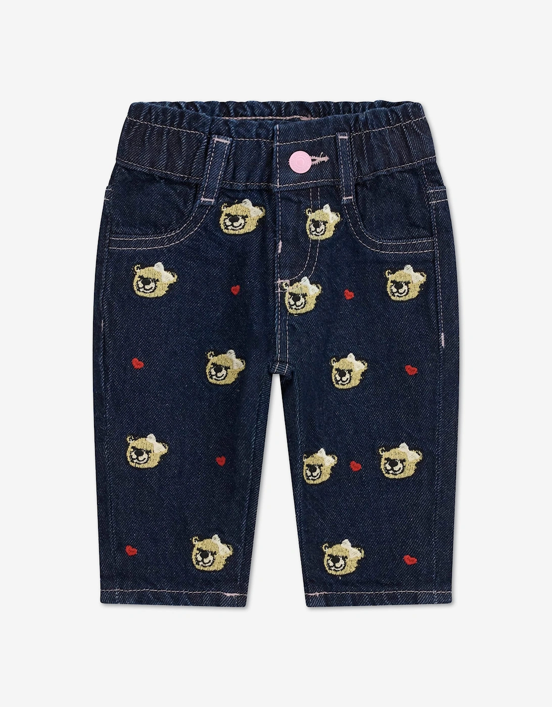 Guess Girls Embroidered Bear Mom Fit Jeans in Blue