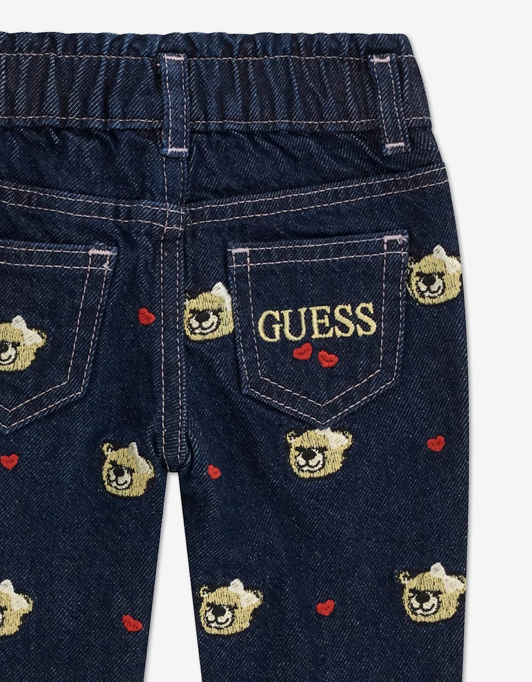 Guess Girls Embroidered Bear Mom Fit Jeans in Blue