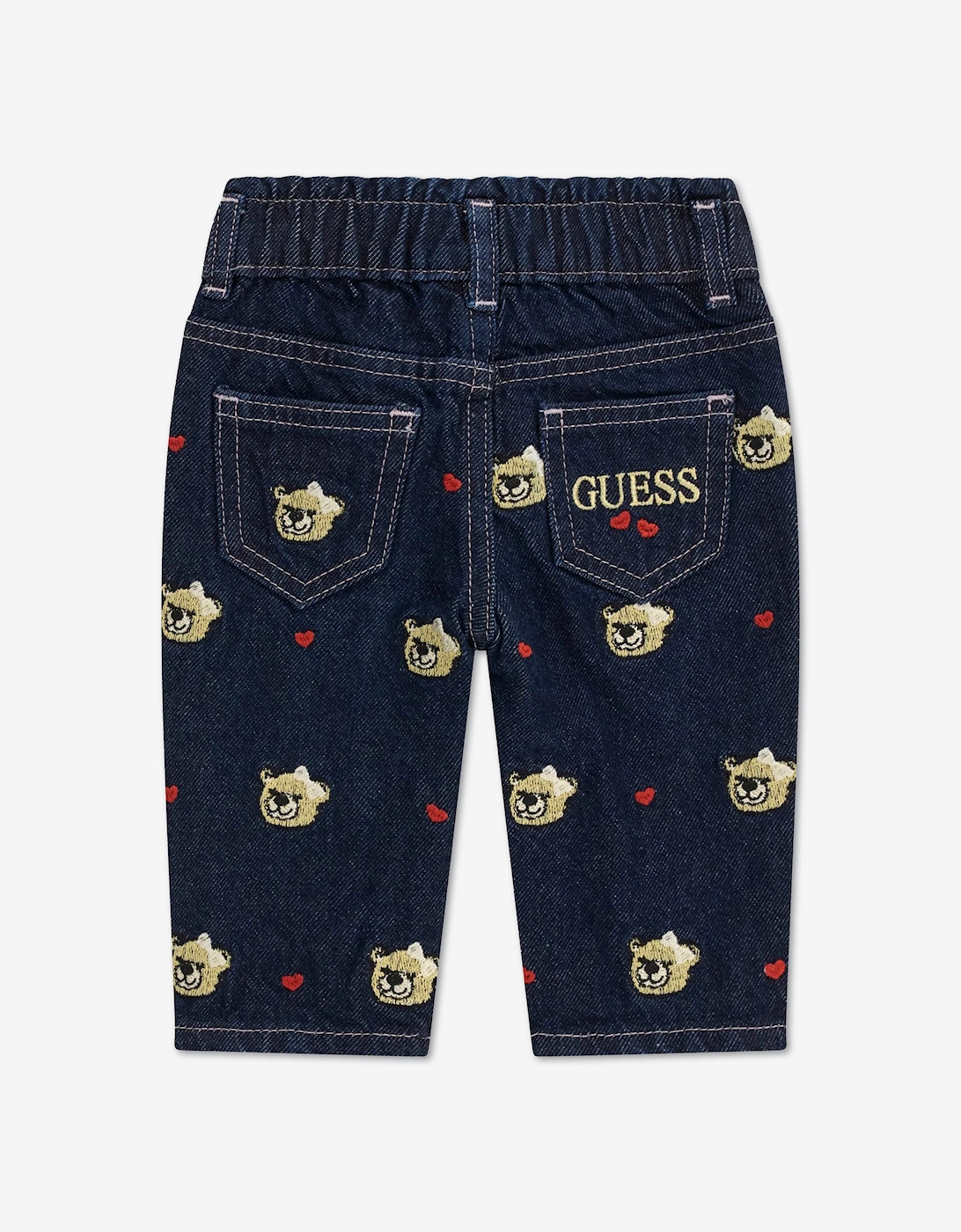 Guess Girls Embroidered Bear Mom Fit Jeans in Blue