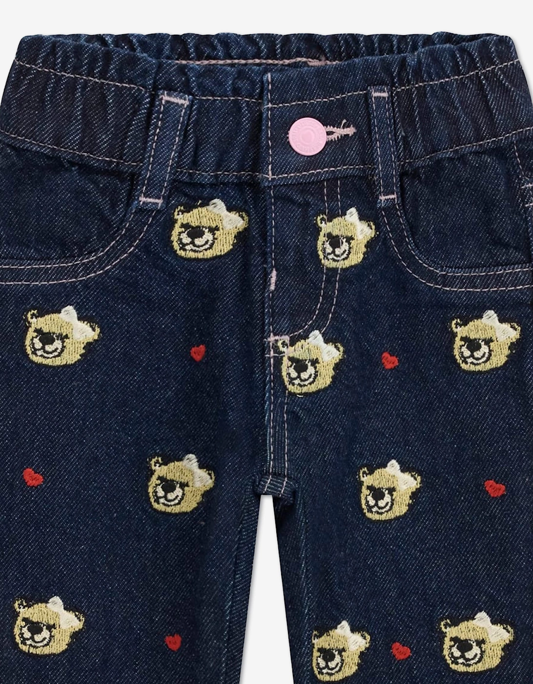 Guess Girls Embroidered Bear Mom Fit Jeans in Blue
