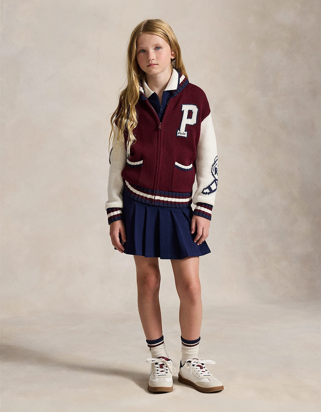 Ralph Lauren Girls Cotton and Wool Varsity Jacket in Red