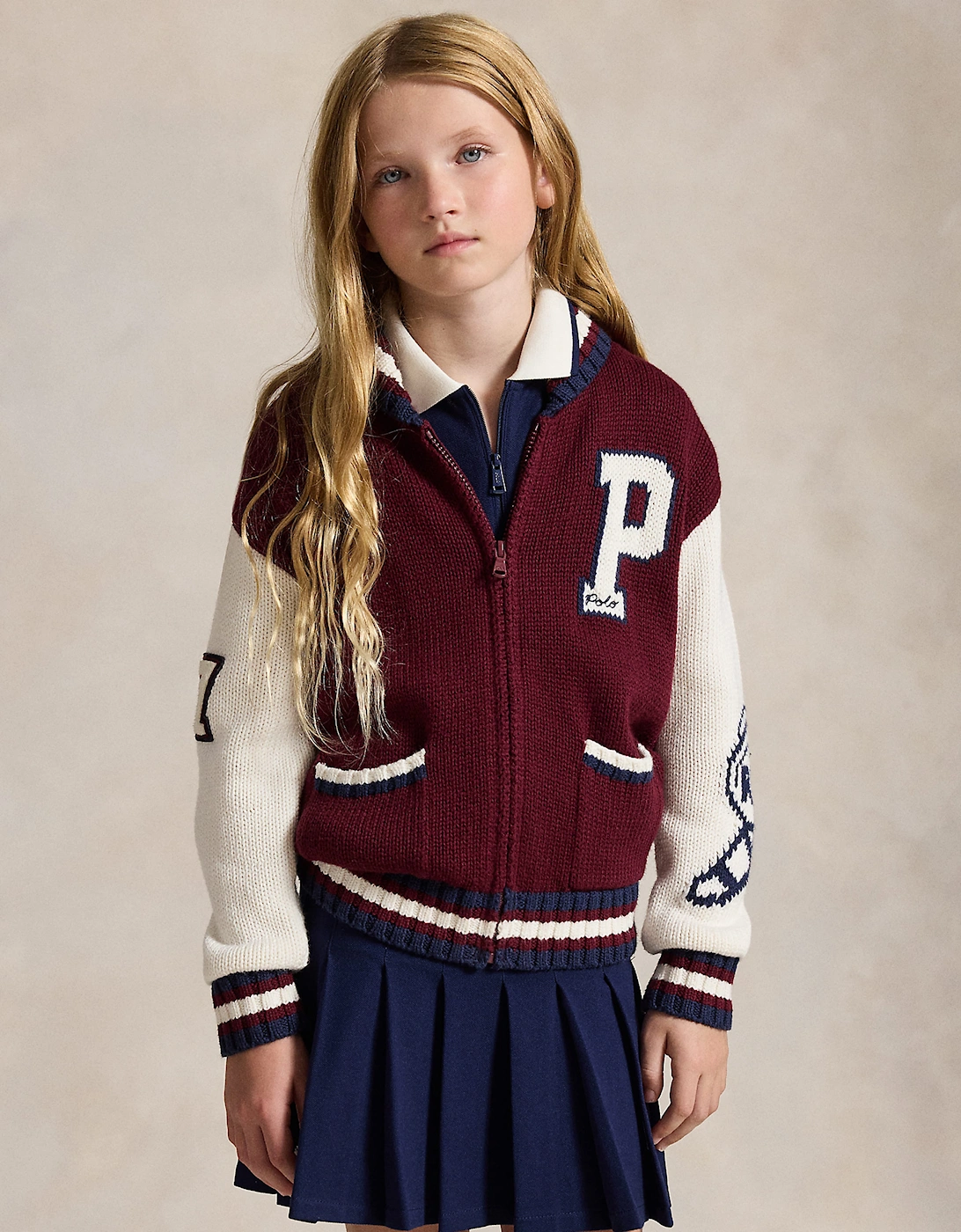 Ralph Lauren Girls Cotton and Wool Varsity Jacket in Red