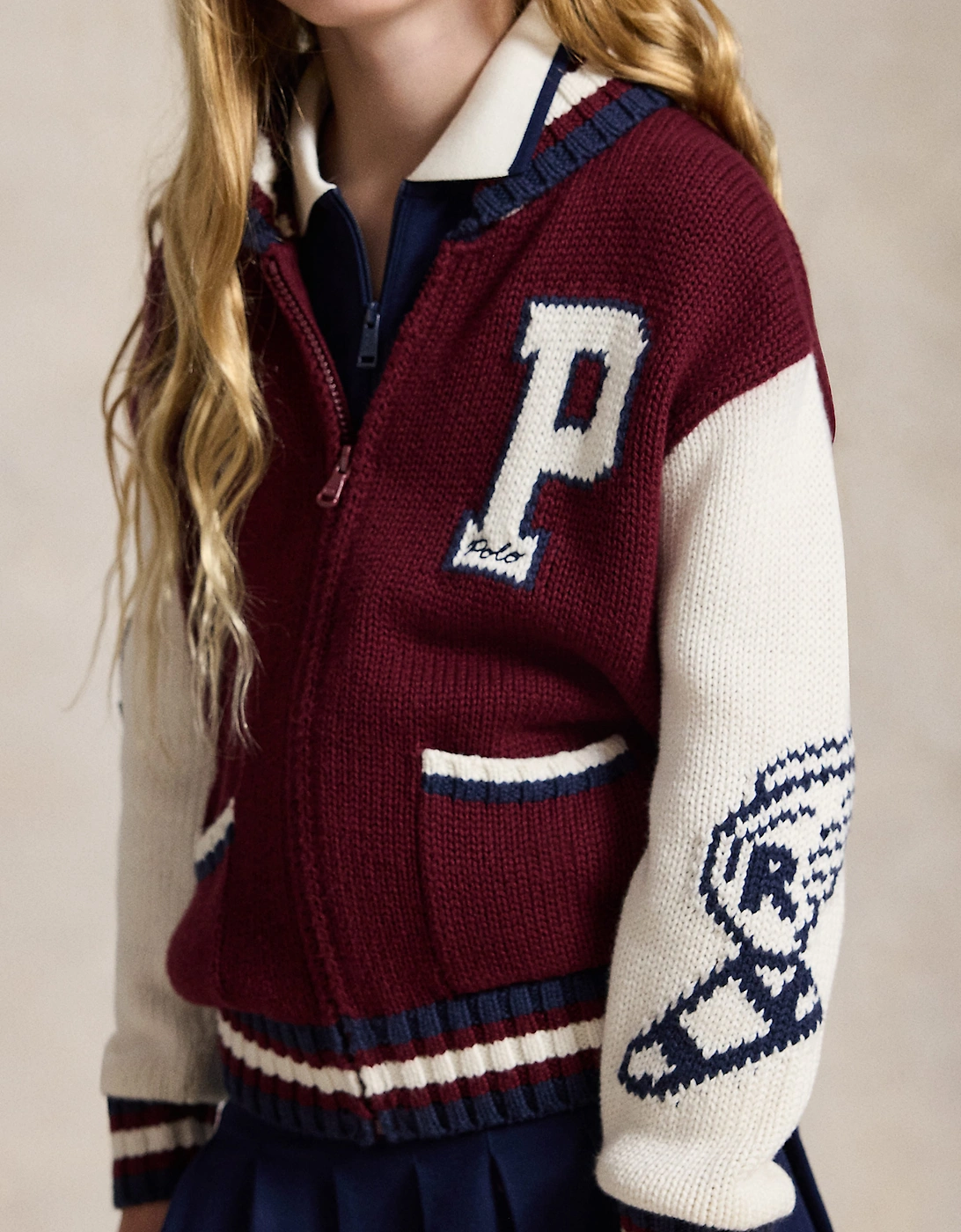 Ralph Lauren Girls Cotton and Wool Varsity Jacket in Red