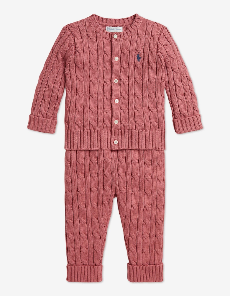 Ralph Lauren Baby Girls Cable Knit Trouser Set in Pink